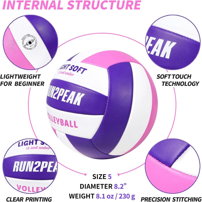 RUN2PEAK Light Soft Volleyball - Light Volleyball Designed for Beginners Kids Youth Teen - Lightweight Volleyballs for Indoor Outdoor Beach Backyard Official Size 5 Training Volley Ball - Image 5